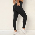 Black high-waisted cargo yoga pants with lift-up butt design and button side pockets - S / Black
