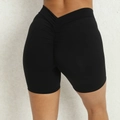 Pantaloncini da yoga neri a vita alta a V con effetto scrunch per il fitness - S / Nero