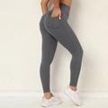 Pantalon de yoga taille haute gris foncé avec poches latérales et effet push-up fessier - S / gris foncé
