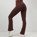 High-waisted dark brown flare yoga pants with scrunch butt lift and elastic fabric - S / Bottoms / Coffee