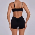 Slim fit black backless yoga jumpsuit with thin straps and butt lifting detail - S / Black