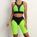 Dames yoga set 2-delig met neon groene en zwarte mesh panelen en hoge taille korte broek - S / Fluorescerend Groen