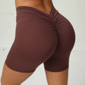 Pantaloncini da yoga a vita alta caffè con taglio a V ed effetto push-up per donna - S / caffè