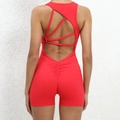 Body da yoga rosso con schiena scoperta, spalline incrociate e arricciatura push-up - S / Rosso