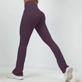 Pantaloni da yoga a zampa viola scuro a vita alta con effetto arricciato solleva glutei - Viola scuro