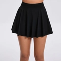 Women's black high-waisted pleated tennis skirt with elastic waistband for sports - S / Black