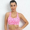 Sujetador deportivo rosa con estampado de leopardo para mujer con diseño fitness de cuello U - S / 44839 Sujetador Rosa