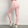 Hohe Taille Pfirsich-Lift Yoga-Leggings in Hellrosa mit funktionaler geknöpfter Tasche - Pfirsichrosa