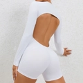 Weißer langärmeliger rückenfreier Bodysuit aus hochelastischem Stoff für Yoga Sport - S / Weiß