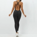 Ruched butt lifting yoga bodysuit in dark grey marl with criss-cross back straps - Charcoal Grey