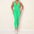Neon green halter neck backless yoga jumpsuit with ruched peach butt lifting effect - Fruit Green