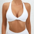 Sujetador deportivo blanco con nudo frontal y diseño halter para yoga y fitness - S / Blanco