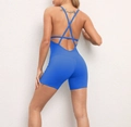 Tuta da yoga blu reale con schiena scoperta e spalline incrociate per allenamento - Blu scuro