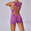 Violet backless scrunch yoga jumpsuit with criss-cross straps and lifting effect - Violet