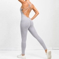 Tuta da yoga grigio mélange con schiena scoperta e dettaglio arricciato sui glutei - S / Grigio Melange