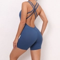 Women's backless yoga bodysuit with cross straps and peach lift design in dusty blue - S / Steel-Blue