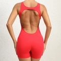 Women's red backless one-piece yoga jumpsuit with a sleek cut-out for fitness training - S / Red