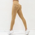 High Waist Khaki Leggings mit Cargo-Knopftaschen und Scrunch-Po-Lifting-Effekt für Damen - Sattelbraun