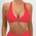 Bright red sports bra with a cross-twist design and matte stretch fabric for fitness - Red