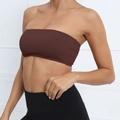 Dark brown seamless strapless bandeau yoga bra for women in high elastic knit fabric - Coffee