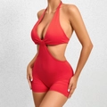 Red halter neck yoga jumpsuit with cutout waist and high-stretch performance fabric - L / Red