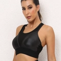 Zwarte sportbeha voor dames met mesh-patchwork en mat elastische stof yoga-set tweedelig - S / Zwarte beha