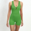 Grass green ruched peach lift yoga jumpsuit with deep V-neck and twist front detail - Fruit Green
