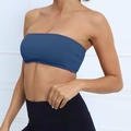 Dark blue strapless seamless yoga sports bra with elastic fabric and back support - Steel-Blue
