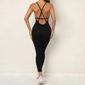 Eng anliegender schwarzer rückenfreier Yoga-Jumpsuit mit eleganten Kreuzträgern - S / Set / Schwarz