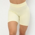 Short de yoga taille haute pour femme jaune clair, short de sport push up fesses froncées - Jaune lait
