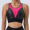 Zwarte en roze yogaset met ondersteunende sportbeha en legging met hoge taille - S / Fluorescerend Roze Sportbeha