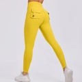 Gelbe High-Waist-Leggings mit Scrunch-Butt-Effekt und Cargo-Knopftaschen für Damen - Sonnengelb