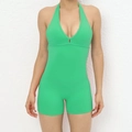 Fruit green halter neck v-neck one-piece yoga jumpsuit with cut-out detail - Fruit Green