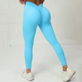 Leggings da yoga azzurri con vita a V e design arricciato per un effetto push-up - S / Blu Fiamma
