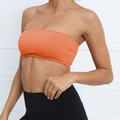 Vibrant orange ribbed strapless sports bra for yoga with stretch fit and seamless texture - Autumn Red