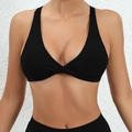 Sujetador deportivo negro para mujer con nudo cruzado en tejido elástico - S / Negro