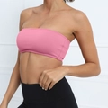 Pink strapless yoga sports bra with seamless stretch fabric and supportive fit for fitness - Baby Pink