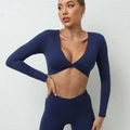 Ensemble de yoga bleu foncé pour femme avec haut court torsadé et legging taille haute - Bleu marine