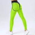 Fluorescent green high waist yoga leggings with black contrast honeycomb texture - S / Bottoms / Neon Green