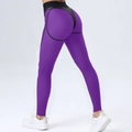 Slim fit purple textured yoga leggings with honeycomb fabric and black contouring details - S / Bottoms / Purple