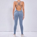 Heather blue ruched yoga jumpsuit with cross back straps and scrunch butt lifting detail - Grey Blue