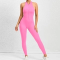Pink sleeveless yoga jumpsuit with front zipper and tight fit for fitness training - S / Fluorescent Pink