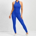 Royal blue one-piece yoga jumpsuit featuring high-stretch fabric and front zipper design - S / Sapphire Blue