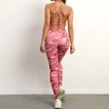 Damen Jumpsuit mit rosa Tarnmuster, rückenfrei mit Kreuzgurten für Fitness und Yoga - S / Set / Rosa Camouflage