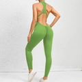 Bright green backless yoga jumpsuit with high neck and scrunch butt lifting detail - S / Fruit Green