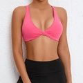 Pink cross-back sports bra with twist front knot design and high-stretch fabric - Rose Red