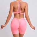 Rosa schnelltrocknendes Yoga-Set mit Sport-BH und Booty-Push-up Fitness-Shorts - S / Wildpfirsich