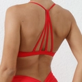 Red high-stretch sports bra with multi-strap criss-cross back design for fitness - S / Red