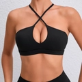 Reggiseno sportivo nero con schiena incrociata, dettaglio keyhole e fascia di sostegno - S / Nero