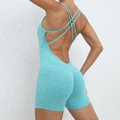Combinaison de yoga bleu clair avec effet push-up fessier et dos croisé ouvert - Bleu Cristal